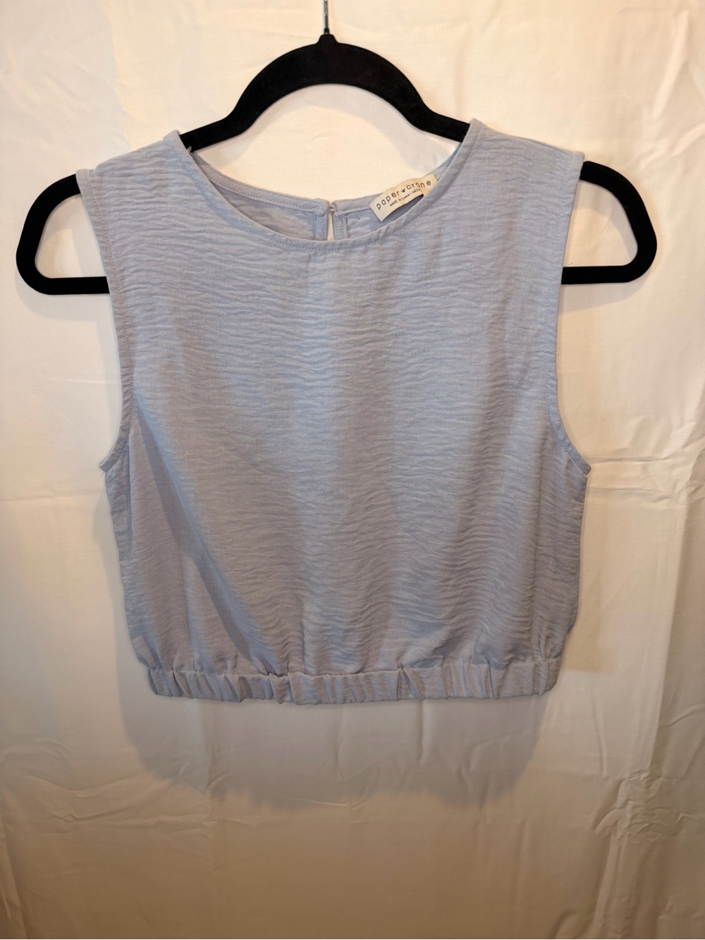 Paper Crane Sky Blue Textured Cropped Shell Top